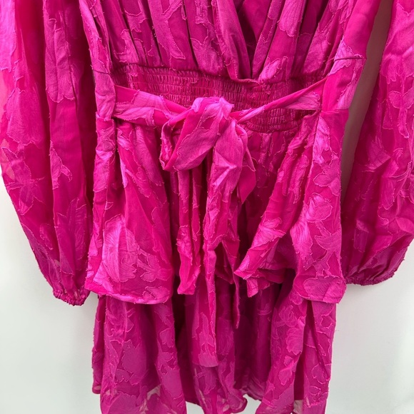 BAND OF THE FREE Kiss me fuchsia peplum ruffled textured party mini dress NWT M - Picture 14 of 16
